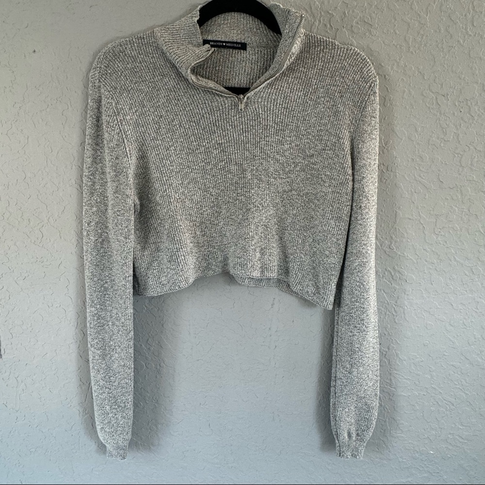 Brandy Melville cropped quarter zip pullover in grey